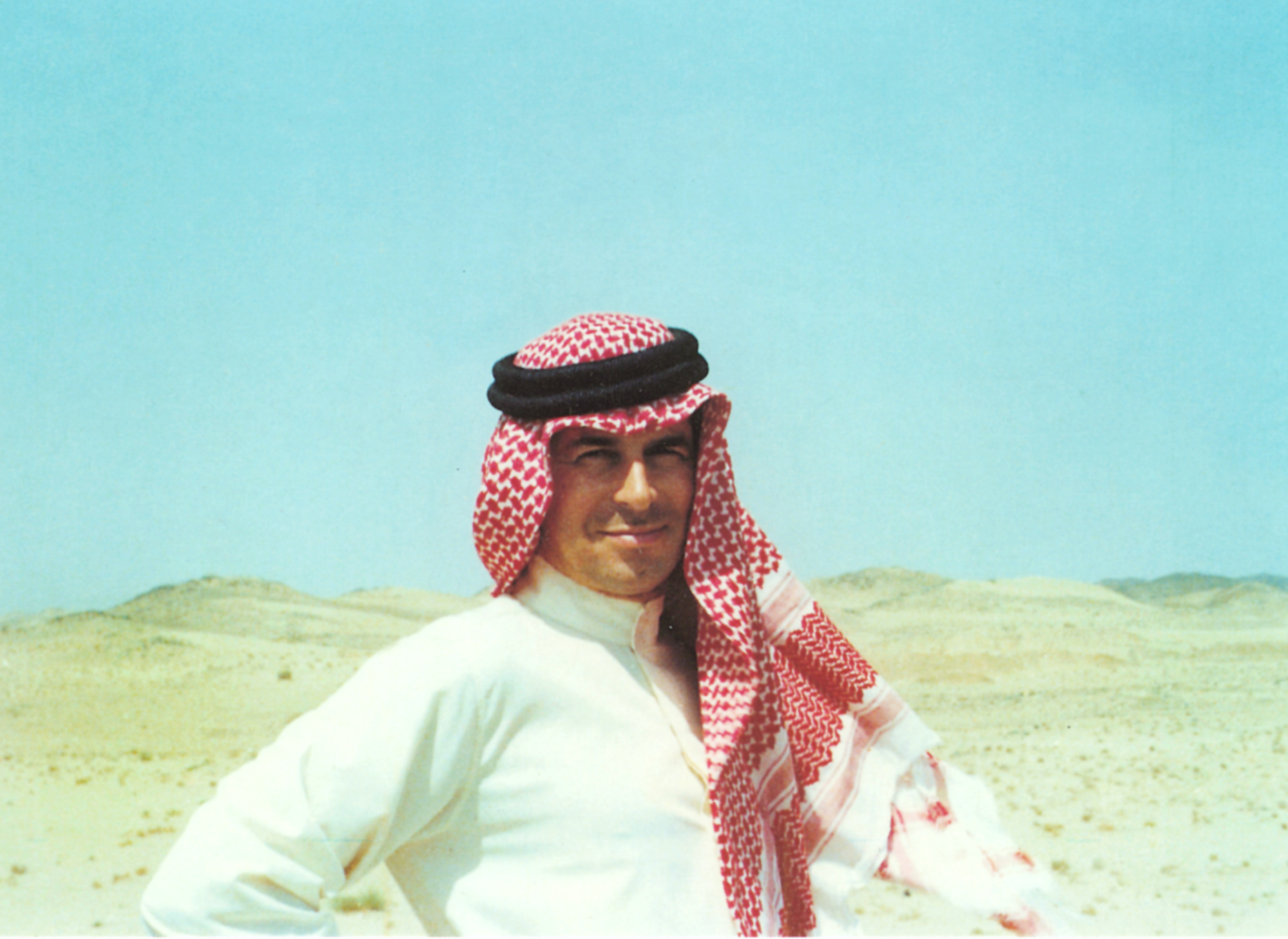 The artist treking through the desert near Mecca, 1980